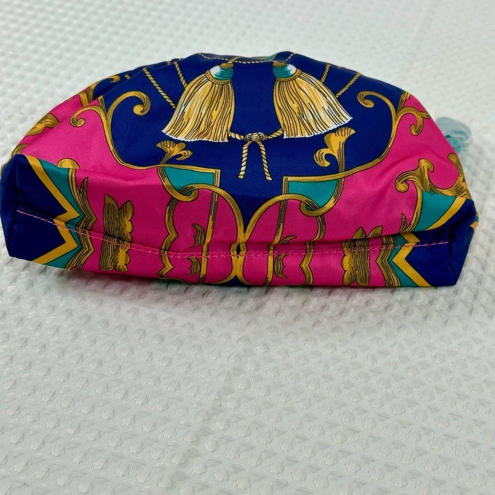 Estee Lauder Cosmetic Makeup Blue Pink Gold Tassel Zipper‎ Pouch Recycled Fabric